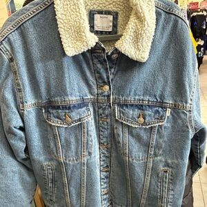 Bershka Blue Jean Jacket with Cream Collar